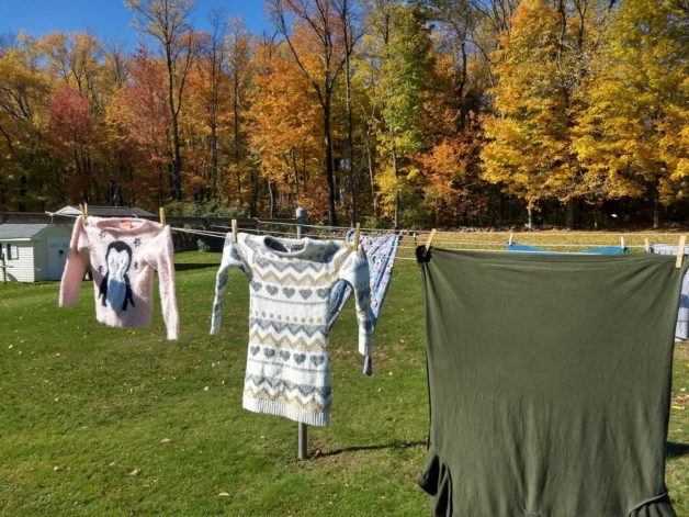 Laundry hanging on the clothesline.