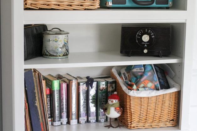 white painted bookshelf