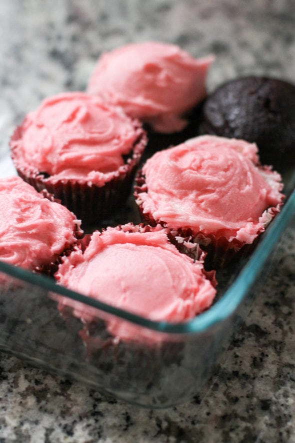 Cupcakes with pink frosting.
