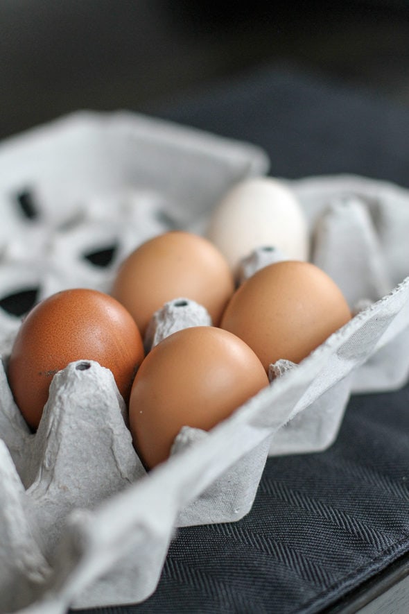 local eggs in a cardboard carton.
