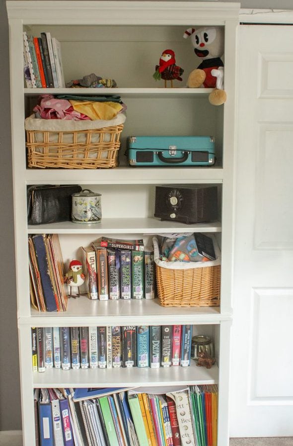 white painted bookshelf