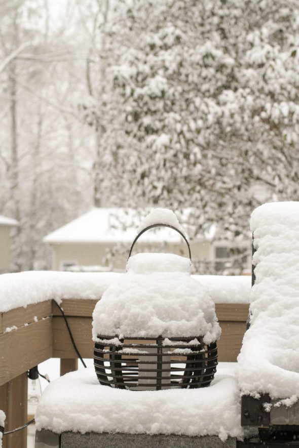 snow on a deck.