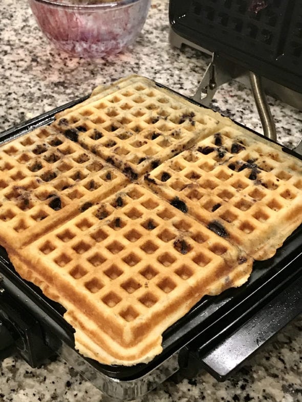 Four blueberry waffles.