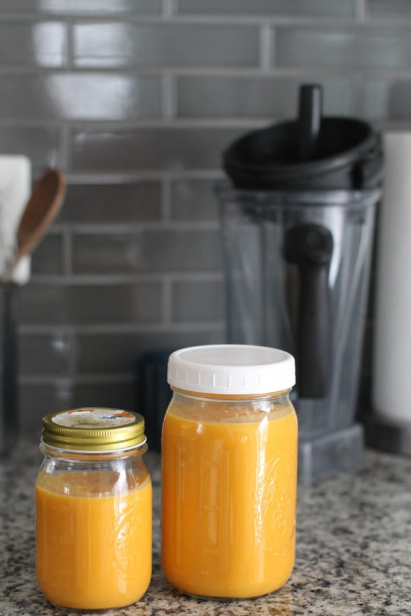 Butternut squash soup in Mason jars.