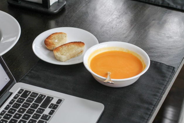 Butternut squash soup with toast.