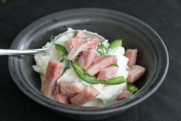 Ham and mashed potatoes.