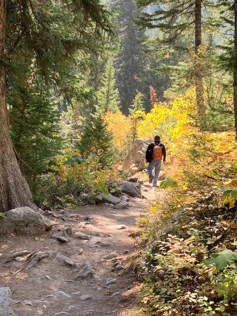 Man hiking in the Tetons.