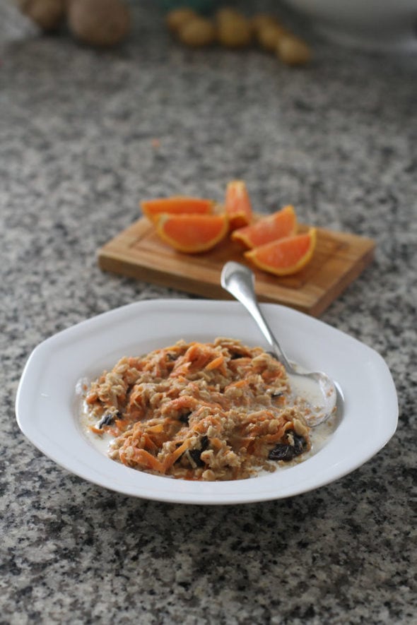 Carrot oats with citrus fruit.