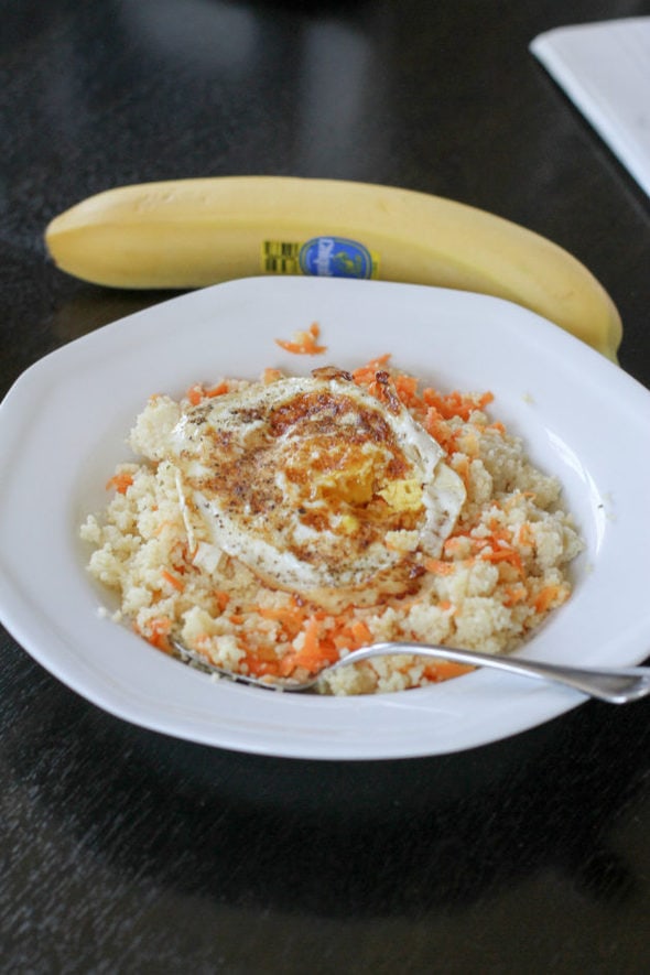 Couscous with fried egg.