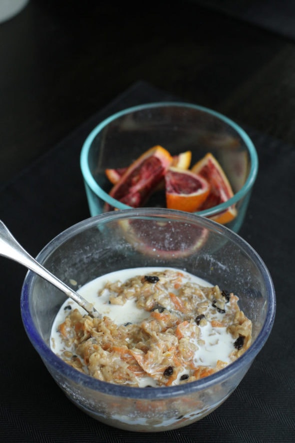 Oatmeal and a blood orange.