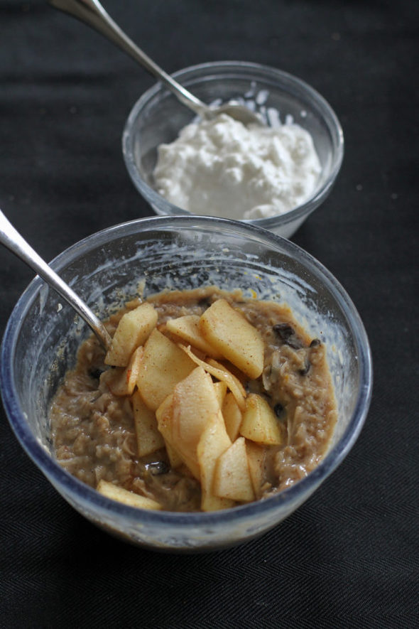 oatmeal with sautéed apples.