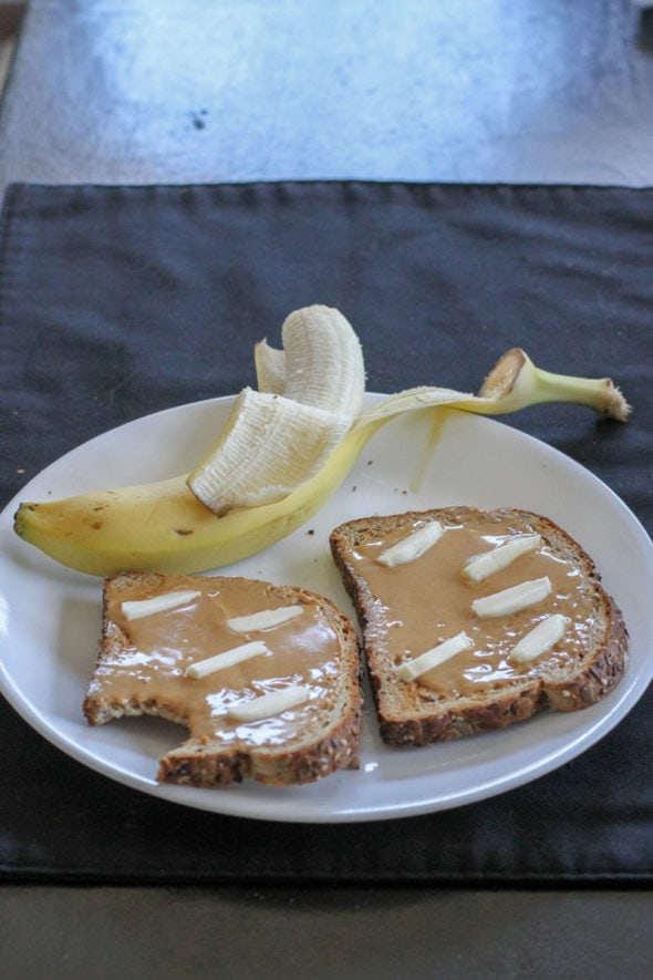 Peanut butter toast with banana.