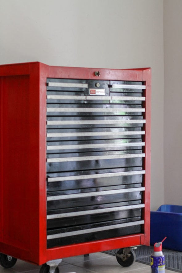 Repainted red and black Craftsman toolbox.