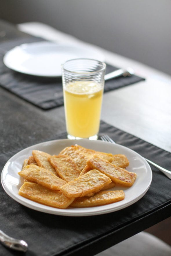 Serving plate of fried mush.