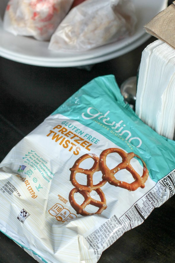 empty bag of glutino pretzels.