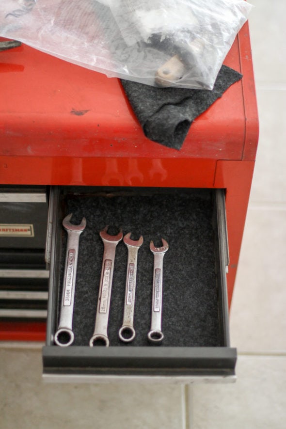 felt-lined toolbox drawers.