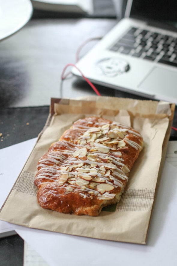 An almond bear claw from Panera Bread.