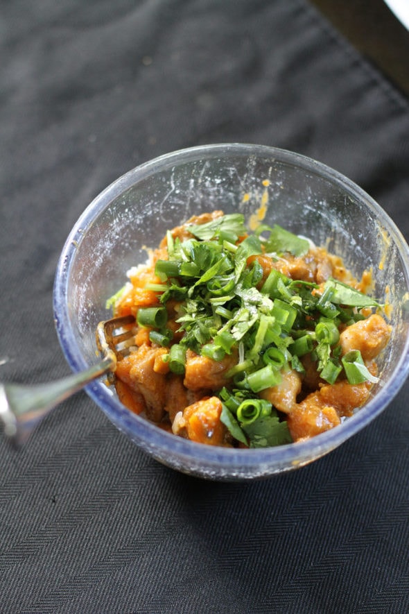 Sweet potato curry in a glass bowl.