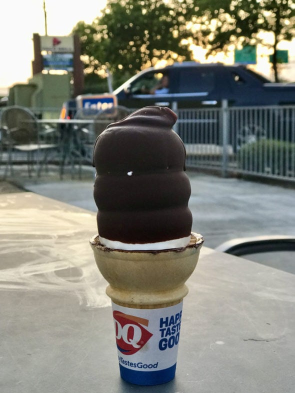 A chocolate-dipped DQ cone.
