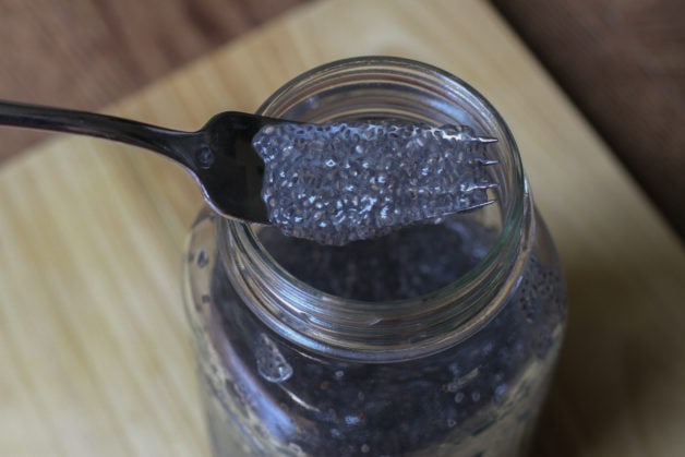 Chia gel on a fork.