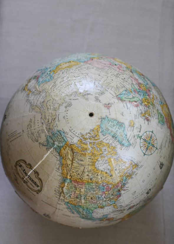 A view of a globe from overhead.