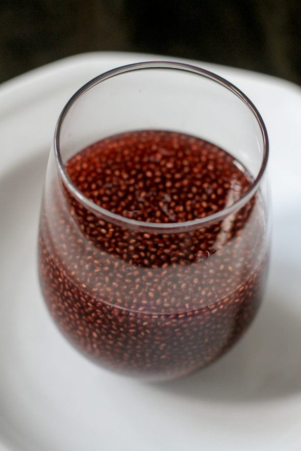 Red chia drink in a glass.