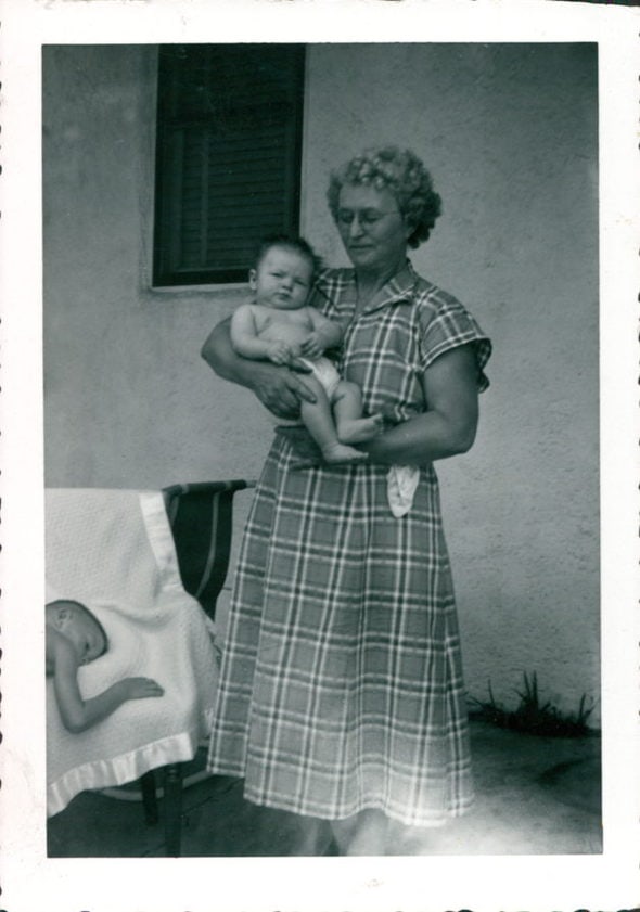 Kristen's great-grandma, holding a baby.