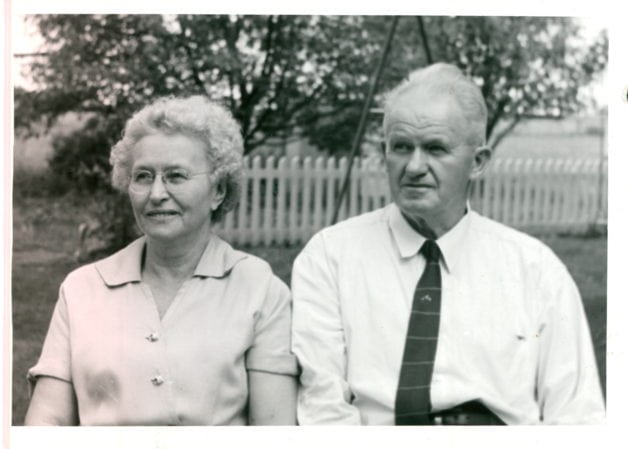 Kristen great grandparents, in a black and white photo.