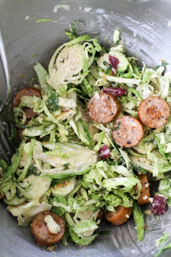 Brussels sprout salad with sausage.