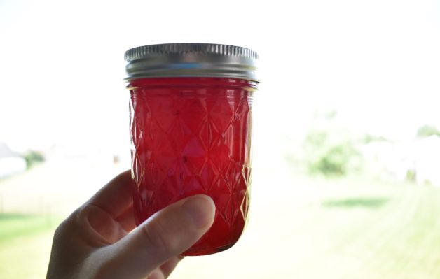 A jar of homemade currant jam.