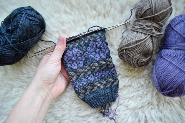 hand-knit socks in progress.