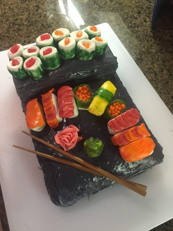 A cake made to look like sushi.