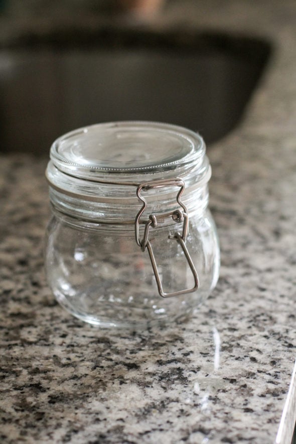 A glass Ikea jar.