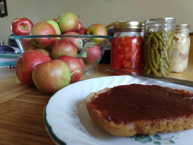 Apple butter on bread.