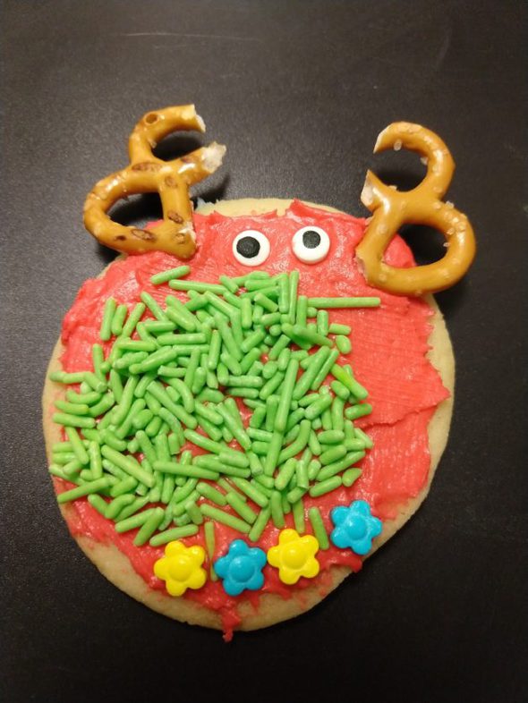 Christmas cookie with eyes.