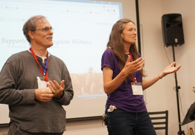 Dorinda speaking at a conference.