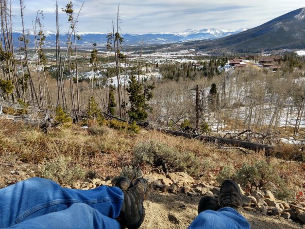 A view from a hiking trail in the woods.