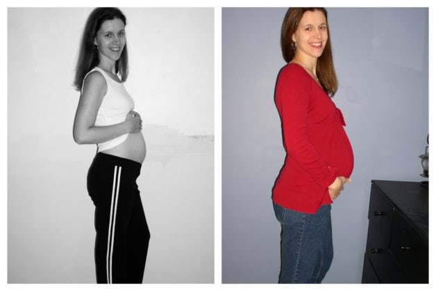 Two photos of Kristen, pregnant with Zoe.