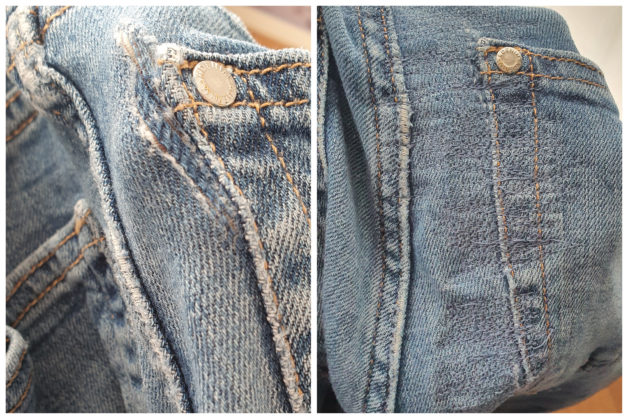 Before and after mending of jeans.