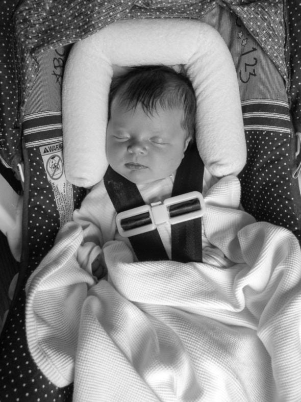 Baby Zoe in a carseat.