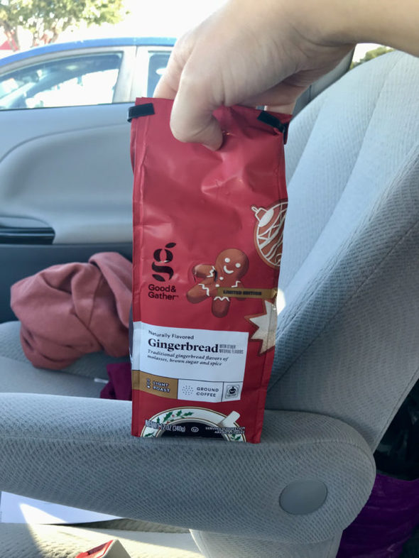 A red bag of Target gingerbread coffee.