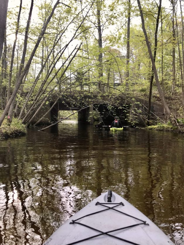 A bridge over a small river.