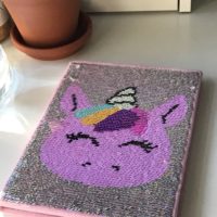 sequinned unicorn notebook.