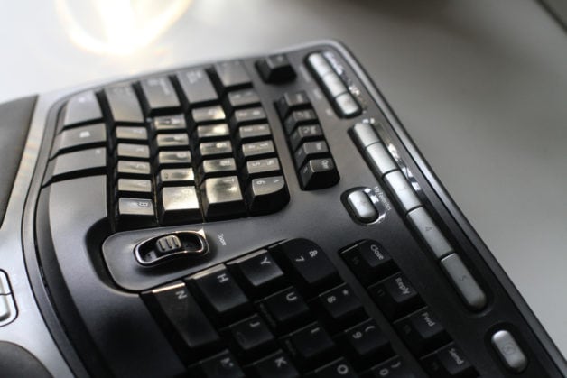 Black ergonomic keyboard.