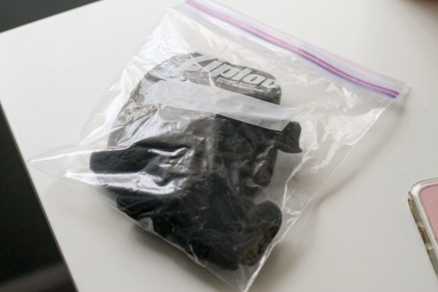 Black nylons in a small Ziploc bag.