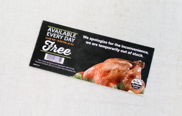 Coupon for a free rotisserie chicken.