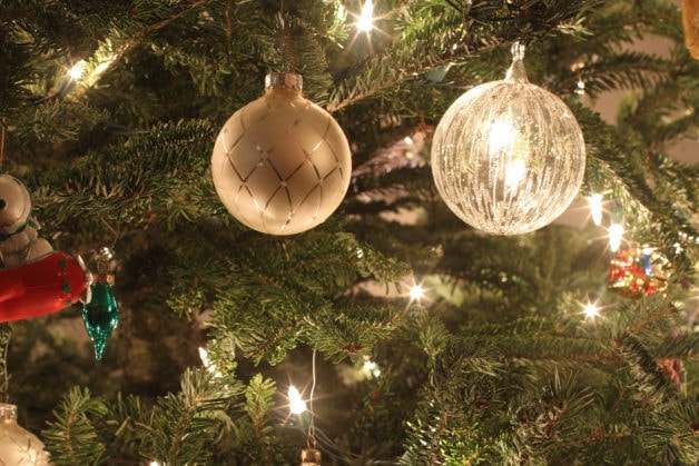 Two Christmas ball ornaments.