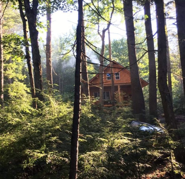 A cabin in the woods.