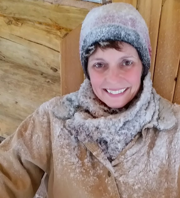 Trish with snow on her hat.