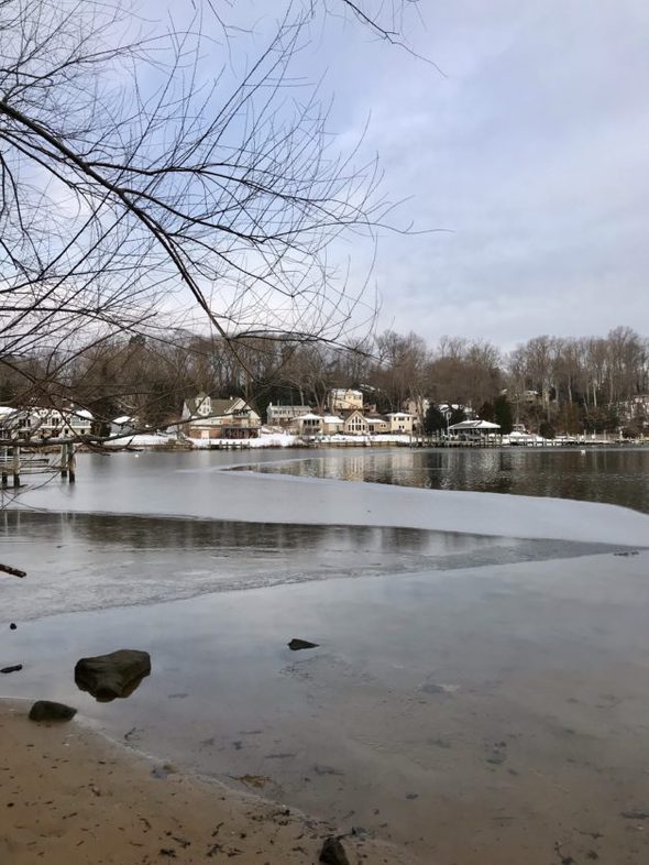 A view of an icy river.